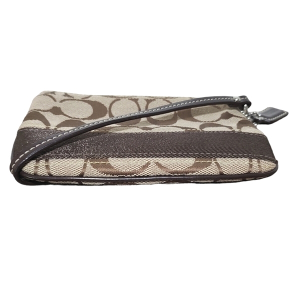 COACH Signature Stripe Small Wristlet Wallet Khaki Mahogany Brown F47790 - Picture 8 of 11